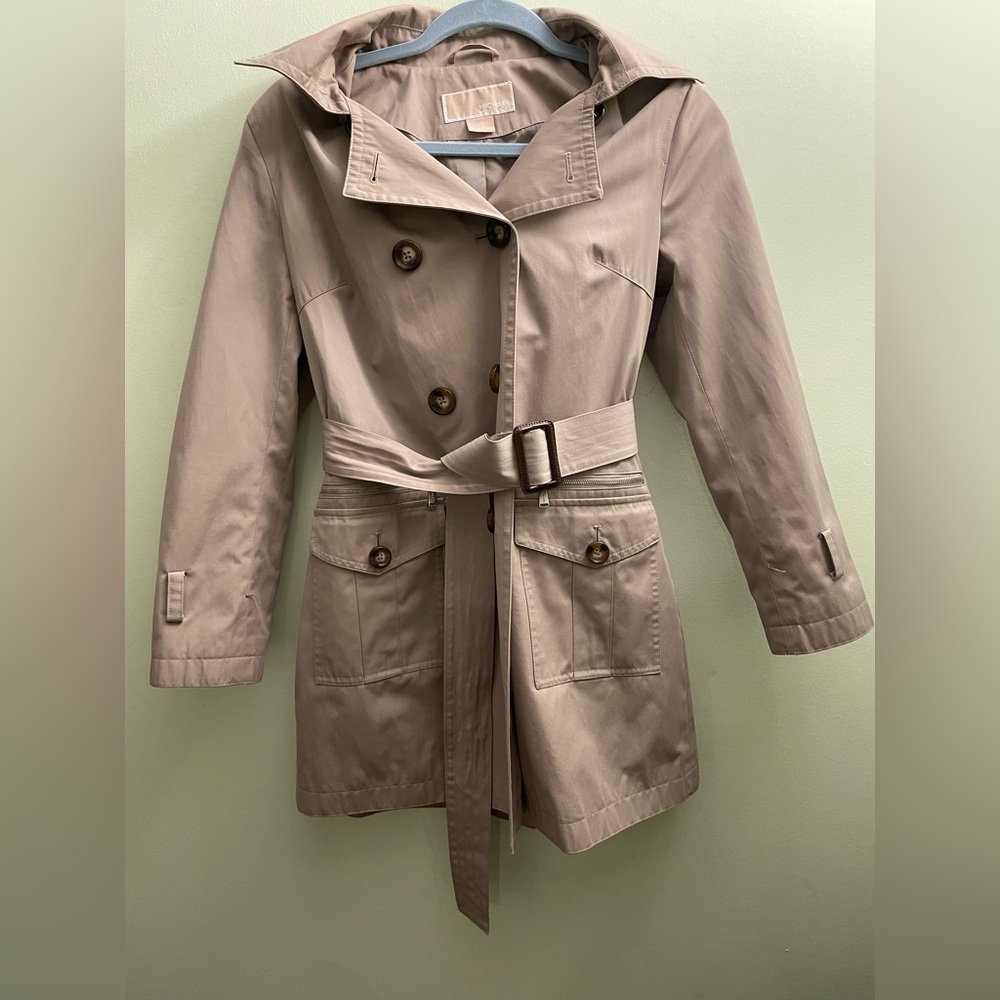 Womens Michael Kors Double-Breasted Tan Trench coat with Hood Size XS